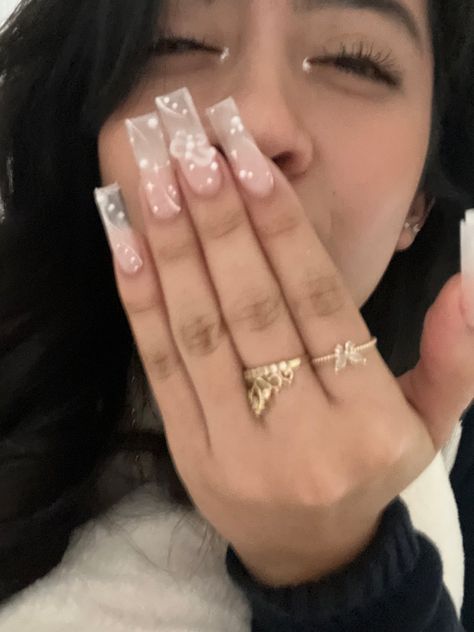 Clear White Tip Nails, Clear Y2k Nails, White And Clear Acrylic Nails, Clear And White Nails, Clear White Acrylic Nails, White Nails Y2k, White Clear Nails, White Y2k Nails, Butterfly Nail Set