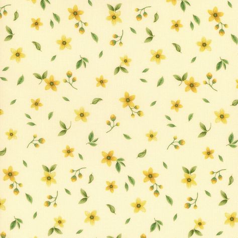 Welcome in spring with the delightfully bright Lemon Bouquet collection by Timeless Treasures. This beautiful collection is a refreshing fusion of lemon, rose, and bee motifs. This fabric is digitally printed, giving it brighter, more vibrant colors than traditional screen-printed fabrics. Add some floral accents to your summer projects with this pale yellow fabric featuring small scattered yellow flowers with loose leaves floating between them. Width: 44/45" Material: 100% Cotton Image Swatch S Lemon Bouquet, Pastel Yellow Flowers, Yellow Scrapbook, Yellow Floral Wallpaper, Yellow Floral Fabric, Timeless Treasures Fabric, Dream Aesthetic, Pretty Phone Wallpaper, Screen Printed Fabric