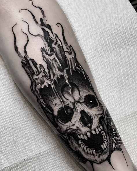 Satanic Tattoos, Candle Tattoo, Evil Tattoos, Dark Mysterious, Blackwork Tattoos, The Sinister, Scary Tattoos, Creepy Tattoos, Geniale Tattoos