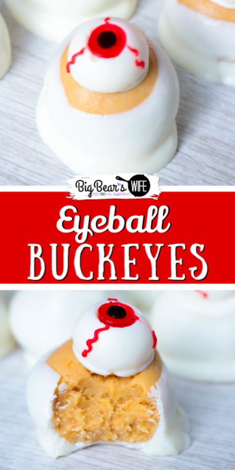 Eyeball Buckeyes - Simple and wickedly tasty peanut butter Halloween eyeball Buckeyes are watching you! I've got the recipe for you and 3 different ideas for decorating them! Homemade Chilli Recipe, Halloween Candy Recipes, Spooky Sweets, Southern Comfort Food Recipes, Homemade Strawberry Sauce, Easy Candy Recipes, Candy Eyeballs, Easy Dessert Ideas, Homemade Snickers