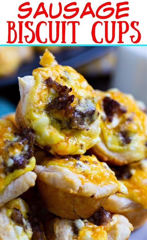 Sausage Biscuit Cups Spicy Recipes Easy, Canned Biscuit, Sausage Muffins, Biscuit Cups, Sausage Biscuits, Spicy Dinner Recipes, Breakfast Sausage Recipes, Pillsbury Recipes, Spicy Snacks Recipes