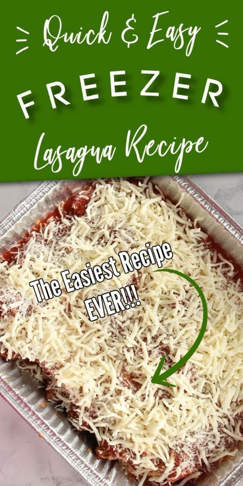 Easy Lasagna Freezer Meal, Freezable Lasagna Recipe, Frozen Lasagna Recipe Freezer Meals, Easy Make Ahead Lasagna, Mini Freezer Lasagna, Premade Lasagna Recipe, Easy Freezer Lasagna, Meal Prep Lasagna Freezer Cooking, Easy Cheap Lasagna Recipe