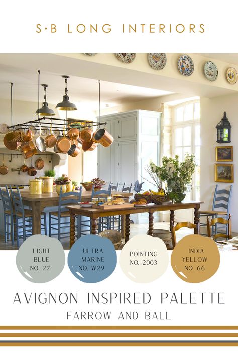 French Blue Color Palette, French Color Palette, Farrow And Ball Pointing, Farrow And Ball Paint Colors, Farrow And Ball Light Blue, Provence Poiriers, French Blue Kitchen, Tuscan Homes Interior, Spanish Cottage