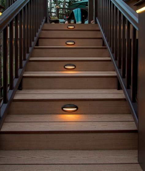 45+ Beautiful DIY Deck Lighting Ideas & Designs For 2020 Deck Lighting Ideas, Trex Deck Lighting, Stair Lights Indoor, Deck Stair Lights, Deck Post Lights, Deck Step Lights, Electronic Store, Led Deck Lighting, Deck Steps