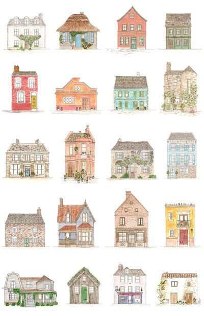 House Doodle, Creation Art, Building Illustration, House Sketch, House Illustration, Etsy Art Prints, House Portraits, House Drawing, Cute House