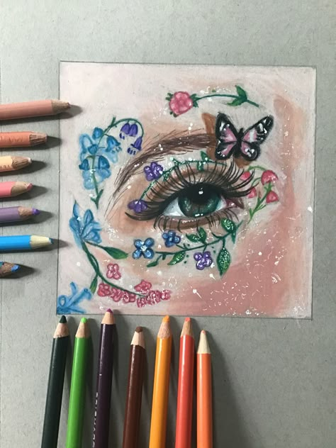 Aesthetic Eye Drawing, Cool Eye Drawings, 50 Tattoo, Aesthetic Eye, Realistic Eye Drawing, Doodle Art Flowers, Prismacolor Art, Art Tutorials Watercolor, Colored Pencil Artwork