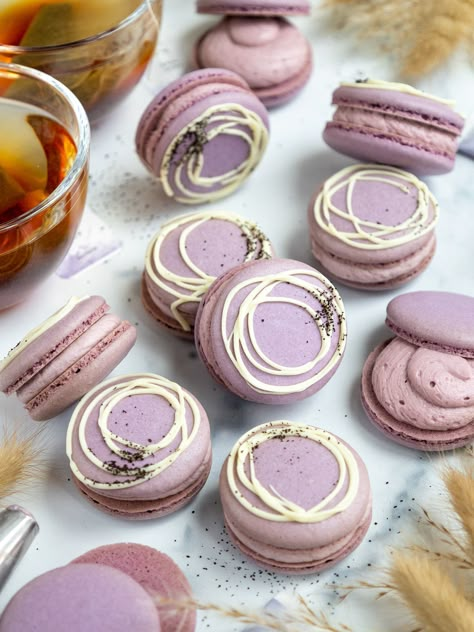 Earl Grey Buttercream, Grey Macarons, Lavender Tea Party, Macaron Troubleshooting, Macarons Ideas, Macaron Shop, French Breads, Desserts From Scratch, Making Macarons