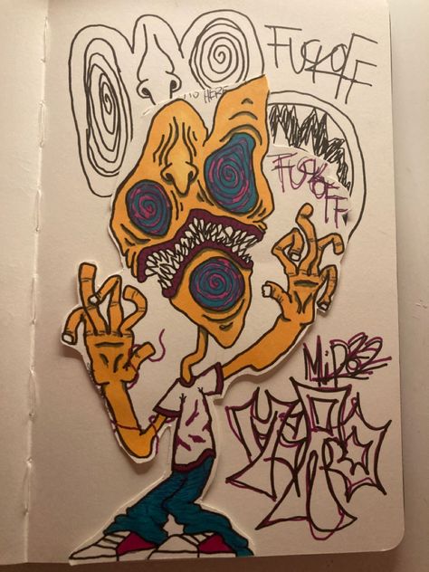 Grafitti Sketch Book, Skateboard Graffiti Art, Spooky Graffiti, Graffiti Art Skateboard, Graffiti On Skateboard, Punk Graffiti Street Art, Casual Art, A Level Art Sketchbook, Trash Art