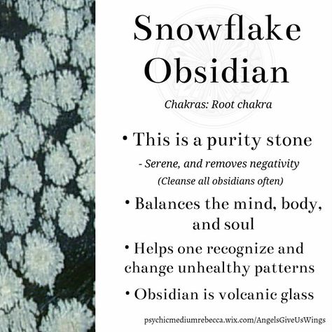 Snowflake Obsidian crystal meaning Obsidian Crystal Meaning, Snowflake Obsidian Crystal, Obsidian Crystal, Gemstone Properties, Crystals Healing Properties, Spiritual Crystals, Gemstone Meanings, Crystal Therapy, Witchy Stuff