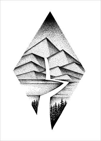 Pointillism geometric nature art Simple Stippling Drawing, Dot Drawing Simple, Doodles Geometric, Stippling Art Ideas, Pointilism Art Ideas, Dot Art Drawing, Stipple Art, Pointalism Art, Pointillism Tattoo