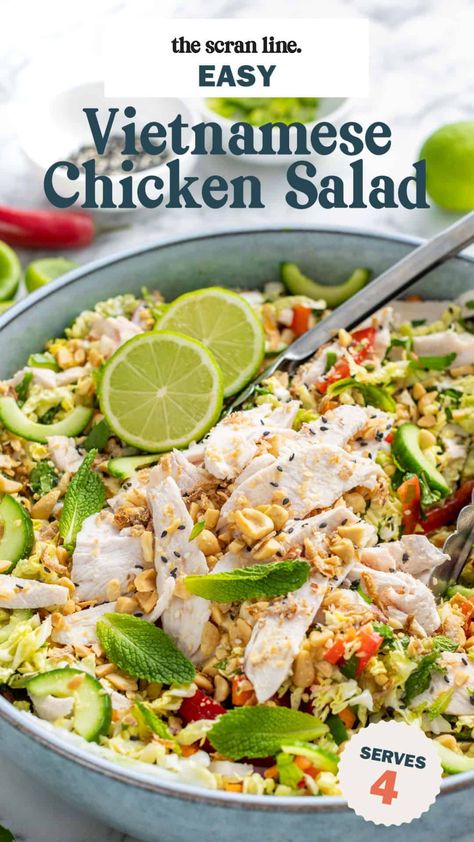 Wombok Cabbage Recipes, Wombok Recipe, Wombok Salad, Vietnamese Chicken Salad, Chicken Salad Dressing, Vietnamese Chicken, Yummy Salads, Chicken Breast Fillet, Poached Chicken