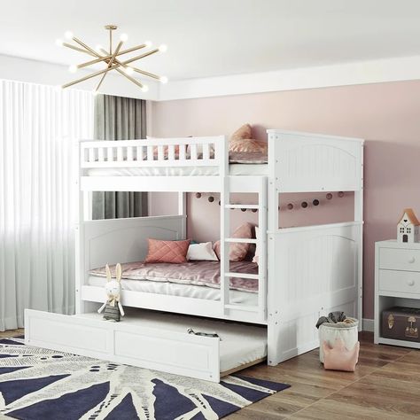 Harriet Bee Britian Full Over Full Bunk Bed With Trundle & Reviews | Wayfair Full Over Full Bunk Beds, Full Size Bunk Bed, Full Size Bunk Beds, Bedroom Elegant, Trundle Bed Frame, Wood Bunk Bed, Bed Stairs, Daybed With Drawers, Twin Trundle