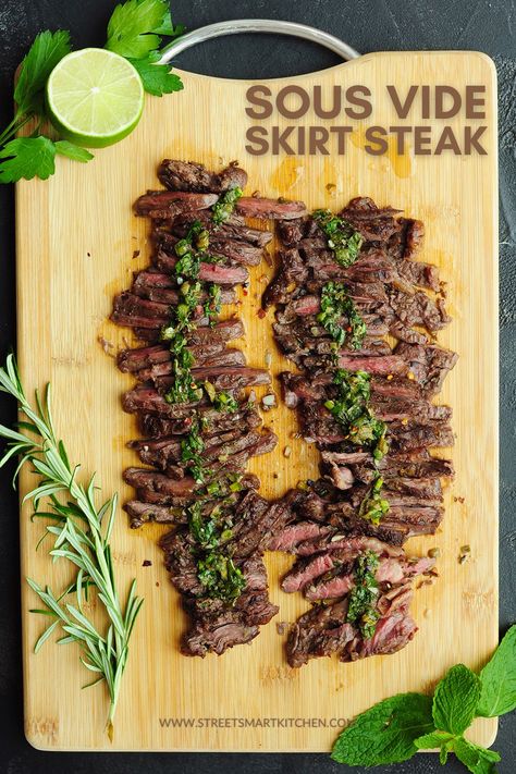 Sous Vide Skirt Steak, Steak For Fajitas, Sous Vide Steak Recipe, Skirt Steak Fajitas, Skirt Steak Tacos, Sous Vide Steak, Skirt Steak Recipes, Veal Recipes, Steak Tacos