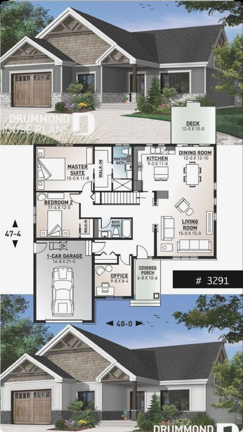 Industrial House Plans, Northwest Style, Drummond House Plans, Craftsman Farmhouse, Farmhouse Floor Plans, House Farmhouse, House Plans One Story, Small House Floor Plans, Garage House Plans