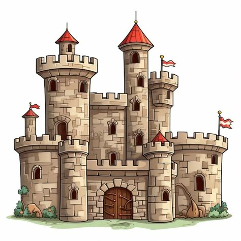 Cartoon Castle Drawing, Drawing Of Castle, Drawing Of A Castle, Castle Drawing For Kids, Medieval Castle Art, A Castle, Kingdom Drawing, Castles Drawing, Drawing Castle