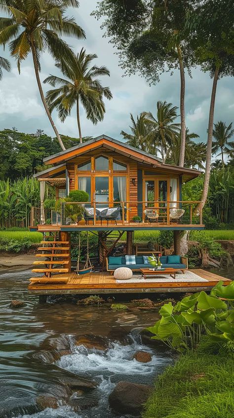 Small Modern Beach House, Malaysian Culture, Hut House, Tropical House Design, Resort Architecture, Water House, Tree House Designs, Rest House, Bamboo House