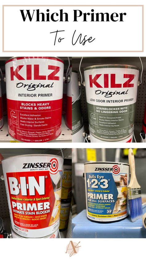 Not sure what primer you should use for your next DIY project? I did a little research and found that there really is a difference between the different primers that are on the market. Here I provide a comparison between the two most commonly used primers & explain when & why you should use them. Here you will find out what is the best primer for DIY projects including: wood paneling, for wood furniture, wood trim, wood cabinets, stained wood and more! Primer Paint, Primer For Laminate Furniture, Cabinet Primer, Kitchen Cabinet Primer, Best Primer For Kitchen Cabinets, Best Primer For Laminate Furniture, Primer For Wood Furniture, How To Paint Over Oil Based Paint, Marking Tools For Identification