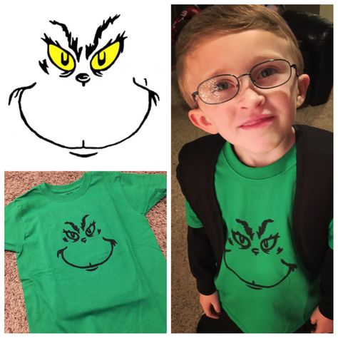 DIY Grinch Shirt/ Preschool Holiday Spirit Day Grinch Shirts For Kids Vinyl, Grinch Spirit Day Outfit, Grinch Shirts Diy, Grinch Shirt Ideas Vinyl, Christmas Shirt Ideas Vinyl For Kids, Grinch Day At School Outfit Boys, Grinch Spirit Day, Grinch Day At School Costume, Grinch Shirt Diy