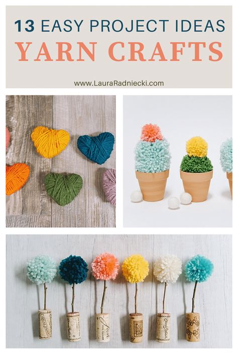 If you want DIY crafts to make with yarn, here are 13 easy yarn craft ideas to get your creative juices flowing. Make everything from tassels and pompoms to yarn-wrapped hearts, rainbows, and more! You'll have a blast with all of these fun yarn ideas! Yarn Crafts Easy, Yarn Craft Ideas, Crafts With Yarn, Scrap Yarn Projects, Diy Yarn Pom Pom, Nursing Home Crafts, Fun Fall Decor, Tassels Tutorials, Easy Yarn Crafts