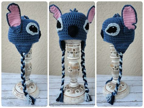 Crochet Child Lilo & Stitch Hat Lilo And Stitch Crochet Pattern Free, Lilo And Stitch Crochet Hat Pattern Free, Character Beanies Crochet, Crochet Lilo And Stitch Hat, Crochet Stitch Hat Disney, Disney Beanies Crochet, Crochet Character Hats For Boys, Crochet Eeyore Hat, Stitch Crochet Hat Pattern