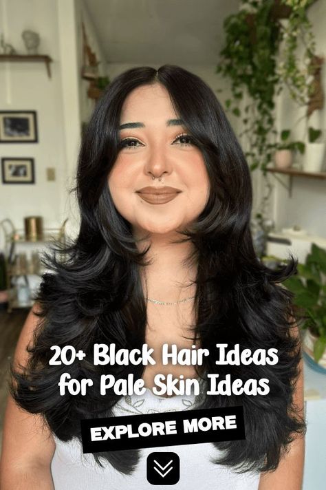 black hair, pale complexion, hairstyles Hair Ideas For Pale Skin, Black Hair And Pale Skin, Black Hair Looks, Raven Black Hair, Black Hair Ideas, Black Hair Pale Skin, Deep Black Hair, Soft Black Hair, Inspiring Hairstyles