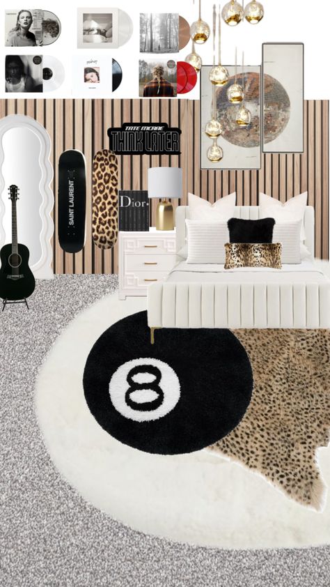 Nyc Style Bedroom, Cheetah Print Room Ideas Bedrooms, Old Hollywood Room Aesthetic, Dorm Room Inspiration Aesthetic, Leopard Print Room Ideas, Leopard Print Room Decor, Leopard Room Ideas Bedrooms, Black And White Bedroom Ideas For Teens, Glamour Room Ideas