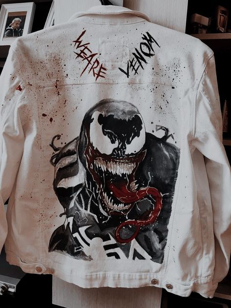 Spider Man Design, Custom Jeans Diy, Venom Art, Image Spiderman, Painted Clothes Diy, Marvel Clothes, Upcycle Clothes Diy, Denim Art, Painted Denim Jacket