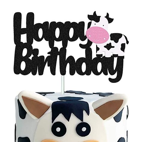 Happy Birthday Cow, Cow Cake Topper, Cow Cake, Cow Cakes, Happy Birthday Sign, Animal Birthday Cakes, Cow Birthday, Happy Birthday Signs, Farm Animal Birthday