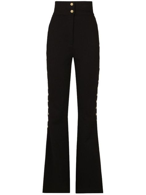 Bootcut Dress Pants, Evening Trousers, Long Trousers, Dolce E Gabbana, Formal Outfit, High Waisted Trousers, Black Stretch, Retro Dress, Button Detail