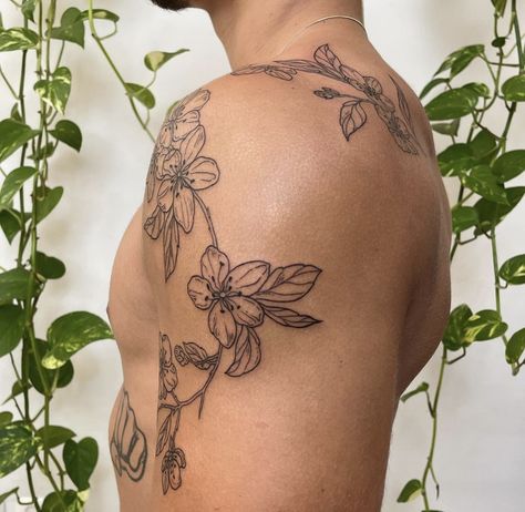 Men Flower Tattoo, Tattoo Homme, 42 Tattoo, Earthy Tattoos, Artsy Tattoos, Tattoo Line, Petit Tattoo, Tattoo Inspiration Men, Flower Tattoo Shoulder