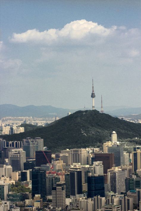 Ansan South Korea, Seoul Tower Aesthetic, Namsan Tower Seoul Aesthetic, Seoul Namsan Tower, Korea Mountain, South Korea Landscape, Korea Landscape, Namsan Tower, Seoul Korea Travel