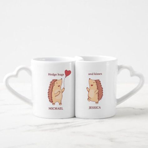 $24.25 | Hedgehog Love Pun Cute Couple Funny Valentines Day #cute valentine's day personalized mug, husband and wife wedding anniversary, boyfriend and girlfriend happy couple, best friends bff besties buddies, his and hers customized mug, newlyweds bride and groom gifts, mr and mrs custom name, funny valentine love puns, hedge hugs and kisses, kawaii animal hedgehog red heart Valentines Day Coffee, Couple Funny, Funny Valentines Day, Boyfriend And Girlfriend, Love Puns, Coffee Mug Set, Friend Bff, Kawaii Illustration, Customised Mugs