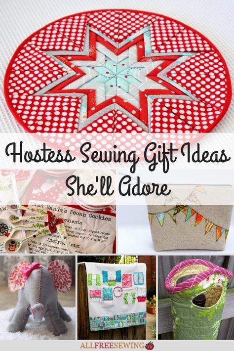 These quick and easy sewing gift ideas are sure to impress the hostess at your next party! Hostess Gifts To Sew, Handmade Hostess Gifts, Wine Bag Pattern, Gifts To Sew, Sewing Gift Ideas, Diy Hostess Gifts, Easy Hostess Gifts, Unique Hostess Gifts, Christmas Hostess