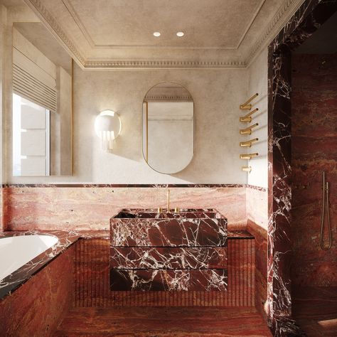 Red Marble, Bathroom Red, New Interior Design, Home Decor Quotes, Design Exterior, Bath Room, Marble Bathroom, Small Decor, Cheap Home Decor