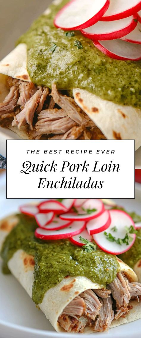 Image for Quick Pork Loin Enchiladas Pork Loin Enchiladas, Food Routine, Pork Enchiladas, Taco Night, Best Food Ever, Romaine Lettuce, Pork Loin, Corn Tortillas, Pork Tenderloin