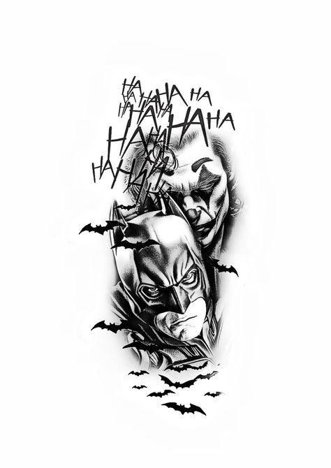 Batman Tattoo For Men, Batman Tattoo Ideas, Batman Tattoo Sleeve, Joker And Batman, Penguin Tattoo, Batman Tattoo, Joker Tattoo, Tattoo Drawings, Sleeve Tattoos