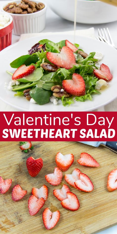 Galentines Party Salad, Valentines Day Lunch Ideas For Adults, Valentine’s Day Salad Ideas, Valentine Salad Recipes, Valentines Dinner Sides, Valentines Dinner Ideas At Home, Appetizer For Valentine's Day, Valentine Recipes Dinner, Valentine Salad Ideas