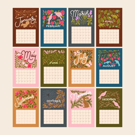 Design & Sell an Illustrated Calendar Class – Liz Kohler Brown Calendar Design Inspiration, Illustrated Calendar, Calendar Vintage, Illustration Calendar, Calendar January, Table Calendar, 달력 디자인, Vintage Botanical Illustration, Botanical Illustration Vintage