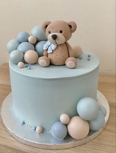 Baby Shower Tårta, Tort Baby Boy, Tort Baby Shower Boy, Welcome Baby Boy Cake Ideas, Blue Teddy Bear Cake, Blue Bear Cake, Baby Boy Cake Ideas, Baby Shower Boy Ideas