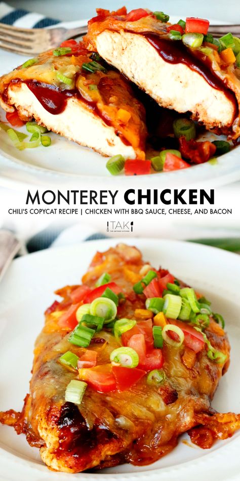 Keto Monterey Chicken, Monterey Jack Recipes, Chilis Monterey Chicken, Baked Monterey Chicken, Monterey Chicken Bake, Chili's Monterey Chicken Recipe, Monterey Jack Chicken, Chicken With Bbq Sauce, Chicken Monterey