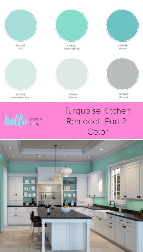 Kitchen Color Ideas For Walls Paint, Turquoise Kitchen Walls, Turquoise Wall Paint, Aqua Kitchen Cabinets, Turquoise Kitchen Ideas, Light Aqua Paint, Teal Kitchen Walls, Turquoise Paint Colors, Teal Cabinets