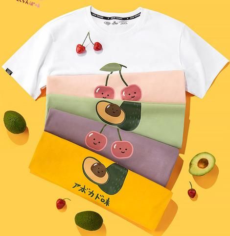 Cherry and Avocado Tshirt PN1291 Tshirt Photography Ideas, Flat Lay Photography Fashion, T-shirt Photography, Photography Shirts, Tshirt Photography, Fabric Photography, Kawaii Harajuku, Flat Lay Photography, Clothing Photography