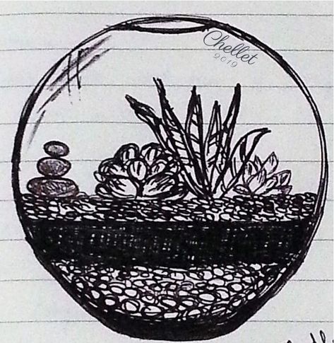 succulent-terrarium-idea Terrarium Sketch, Zen Terrarium, Terrarium Design, Plant Terrarium, Plant Drawing, All About Plants, Sketch Drawing, Pencil Sketch, Design Sketch