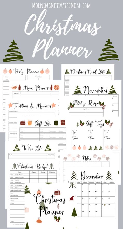 Get organized and minimize your stress this holiday and Christmas season with this 13 page Christmas Planner printable. Includes: Christmas Card List, Recipe List, Notes, Party Planner, Menu Planner, Traditions and Memories, Gift List, To-Do List, Christmas Budget Page, November and December holiday calendars, NEW gift tags. Christmas Planner Printables Free 2023, Christmas Planner Ideas, Holiday Planner Printables Free, Christmas Planner Printables Free, Free Printable Christmas Planner, Holiday Budget Planner, Christmas Planning Printables, Christmas Planner Printables, Christmas Card List