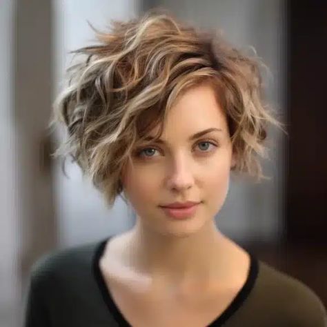 Effortless Soft Perm with a Side Part Women’s Short Hairstyles 2023, Short Curly Hair For White Women, Modern Perm Short Hair, Short Curly Green Hair, Wavy Short Shag, Short Hair Perm Women, Short Hair Perms, Soft Perm Short Hair, Perms For Short Hair Loose