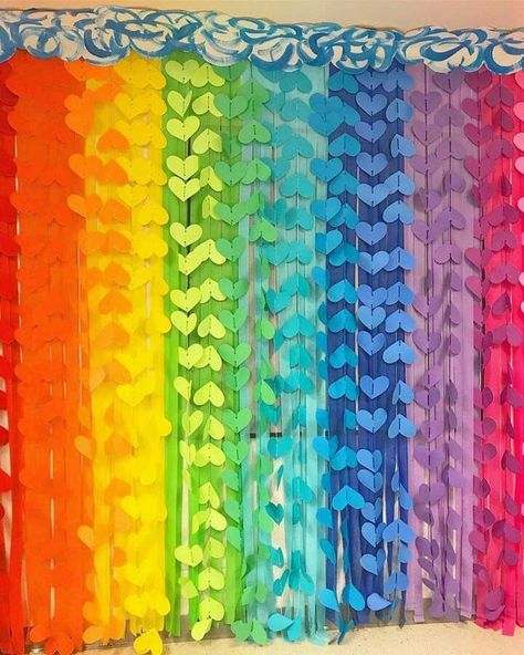 Rainbow Wall Diy, Rainbow Decorations Diy, Diy Rainbow Wall, Wall Rainbow, Ganpati Decoration At Home, Rainbow Wall Decor, Diy Diwali Decorations, Wall Decor Diy, Ganpati Decoration Design