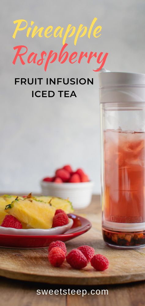 Make pineapple raspberry fruit infusion on the go. Reccipe for this fruity summer drink and steps to use iced tea press (infuser) included #icedtea #summerdrinks #teatime #tealover #beverages #drinks #drinkrecipes #pineapple #raspberry #teaware #teainfuser #davidstea Cold Tea Recipes, Fruity Summer Drinks, Tea Infusion Recipes, Raspberry Iced Tea, Pineapple Tea, Cold Brew Iced Tea, Sweet Tea Recipes, Decaf Tea, Making Iced Tea