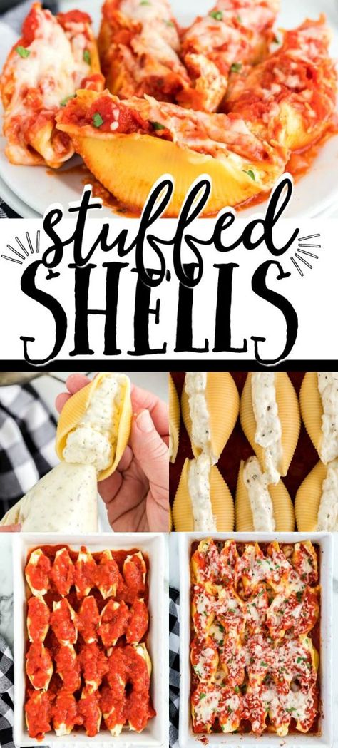 Big Italian Dinner, Quick And Easy Stuffed Shells, Family Dinner Italian, Authentic Stuffed Shells, Big Stuffed Shells Recipes, Stuffed Big Shell Pasta, Big Shells Pasta Recipes, Big Pasta Shells Recipes, Easy Dinners For Big Families