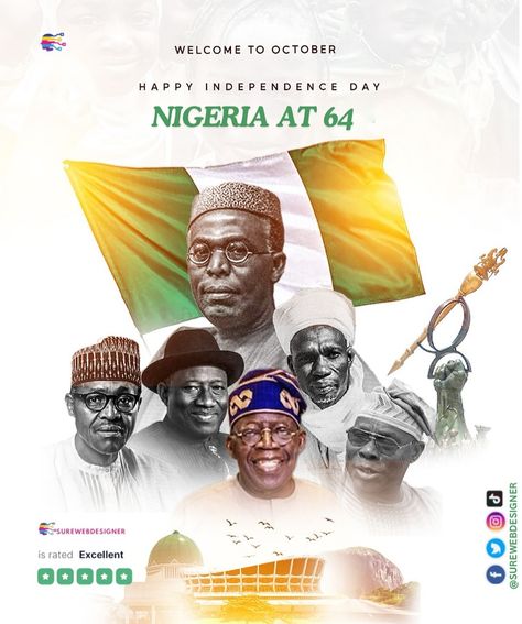 HAPPY NEW MONTH AND INDEPENDENCE DAY MY FELLOW NIGERIANS. NIGERIA AT 64 #october #independenceday #surewebdesigner #nolimitshost #webdesigner #dev Nigeria Independence Day Design, Independence Day Graphic Design, Independence Day Flyer Design, Flier Designs, Independence Day Flyer, Happy Independence Day Nigeria, Hair Poster Design, Nigeria Independence Day, Months Design