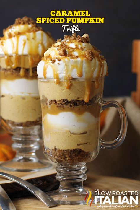 Pumpkin Parfait, Pumpkin Trifle, Pumpkin Mousse, The Slow Roasted Italian, Parfait Recipes, Trifle Recipe, Spiced Pumpkin, Thanksgiving Desserts, Pumpkin Cream